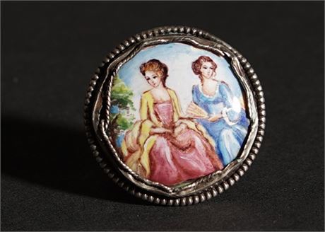Antique Circular Hand-Painted Medallion
