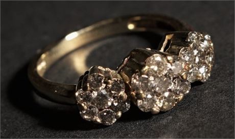 Three Medallion Diamond Cluster Ring