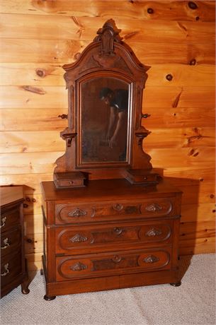 Victorian Walnut Mirrored Back Dresser