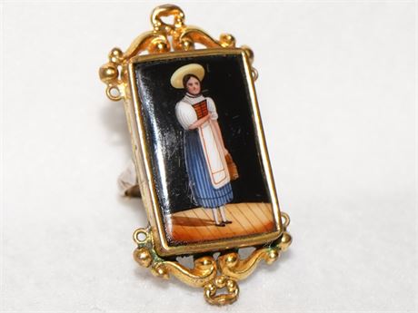 Victorian Porcelain And Gold-Medal Brooch/Ring Conversion