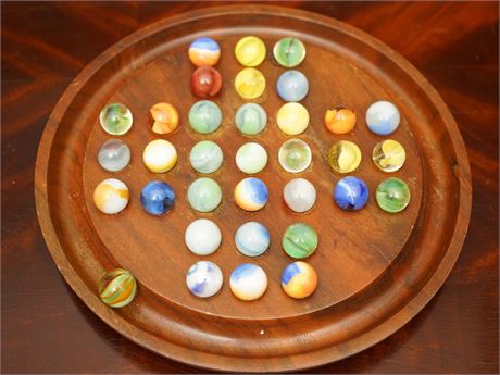 Set Marbles in Mahogany Tray