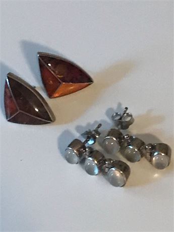 Two Pair of Sterling Silver and Semiprecious Stone Earrings