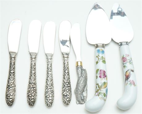 Silver Plated and Porcelain Handled Spreading Knives