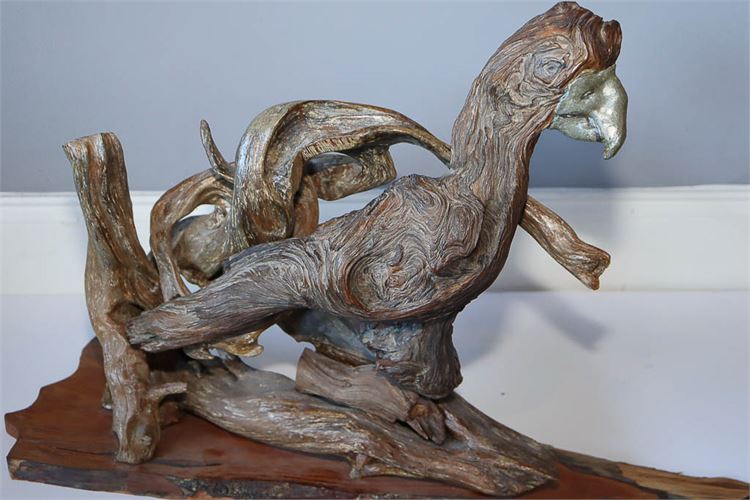 Driftwood and Metal  Tree Root Sculpture Of Cockatoo