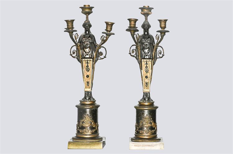 Pair of Bronze  & Gilt Neoclassical Style Candelabra