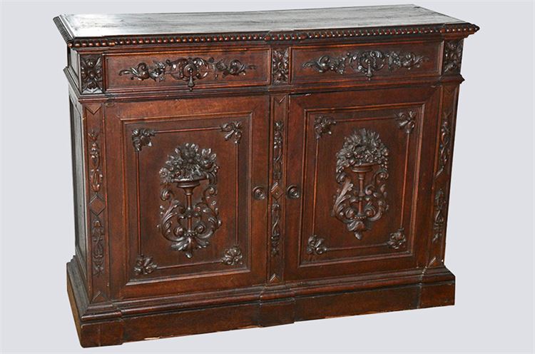 French Carved Walnut Server With Floral Motif