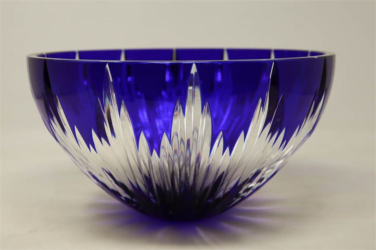 Cobalt Overlay Cut Glass Bowl