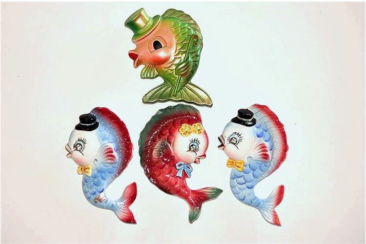 Vtg. 60's Miller Studio Chalkware Fish Wall Plaques, Set of Four