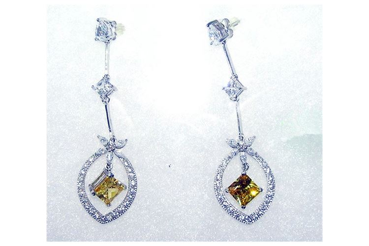 Yellow & White QZ Diamond Sterling Silver Earrings