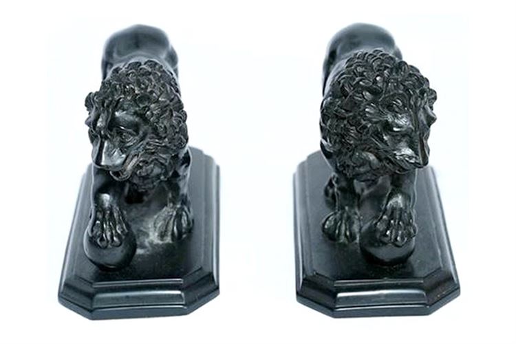 Pair Vintage Patinated Lion Sculpture