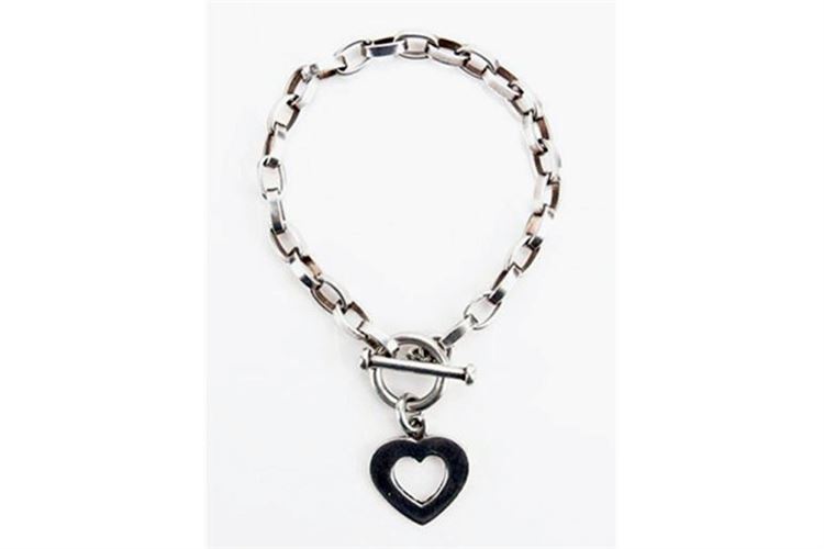 Vintage Sterling Silver Link Bracelet with Heart Pendant
