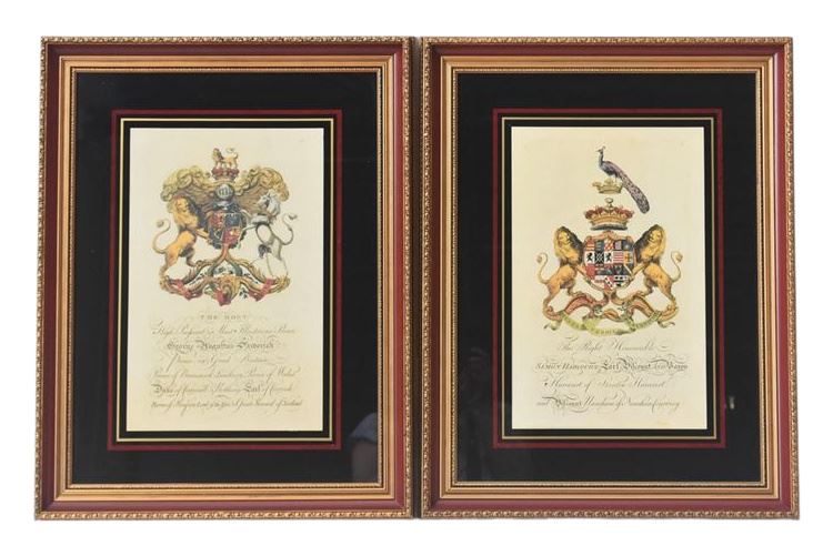 Pair of Decorative Engravings of Coats of Arms
