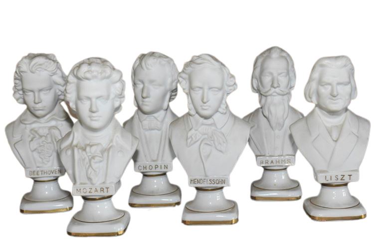 Six (6) Antique Bisque Busts Of Composers