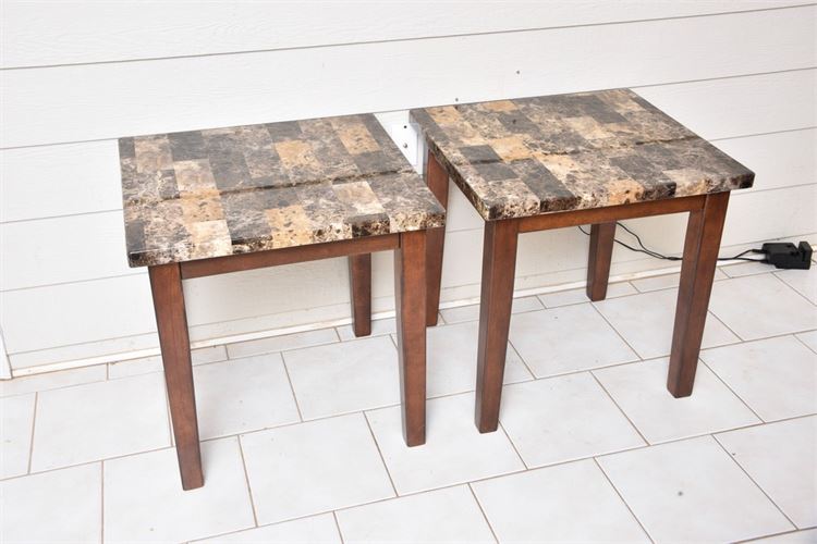 Pair Of  Contemporary Faux Marble Top End Table