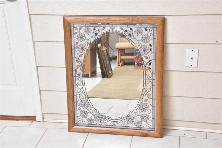 Wood Framed Stained Glass Wall Mirror