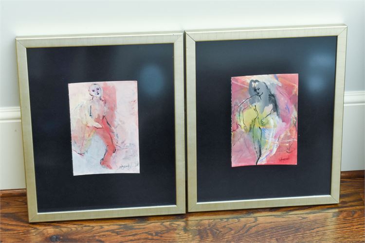 Karen Wegendt (2) Two Abstract Oil on Paper Portraits