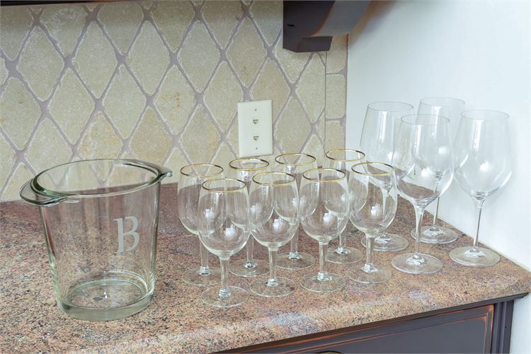 Group Glass Stemware and Champagne Bucket