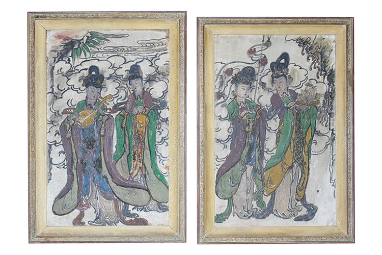 Pair of Mid Century Paintings of Chinese Figures