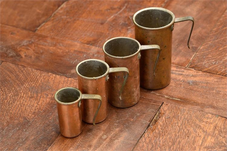 Set Of Four (4) Vintage Brass Measuring Cups