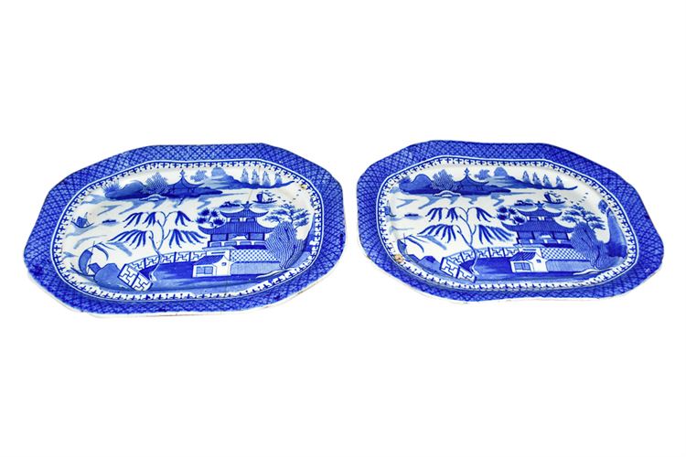 Two (2) Antique Chinese Export "Blue Canton" Platters