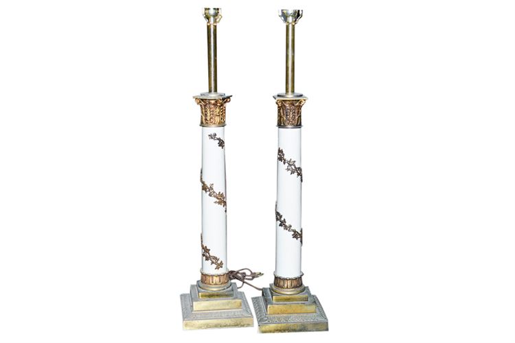 Pair Neoclassical Style Column Lamps