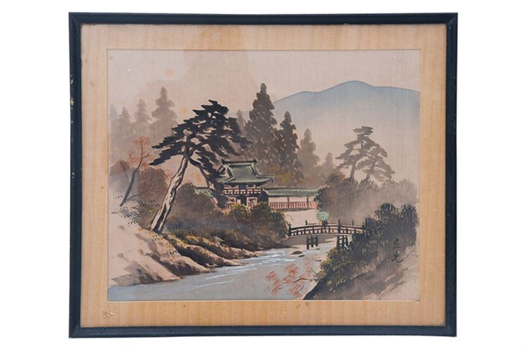 Landscape of Old Japan, Temple by a River
