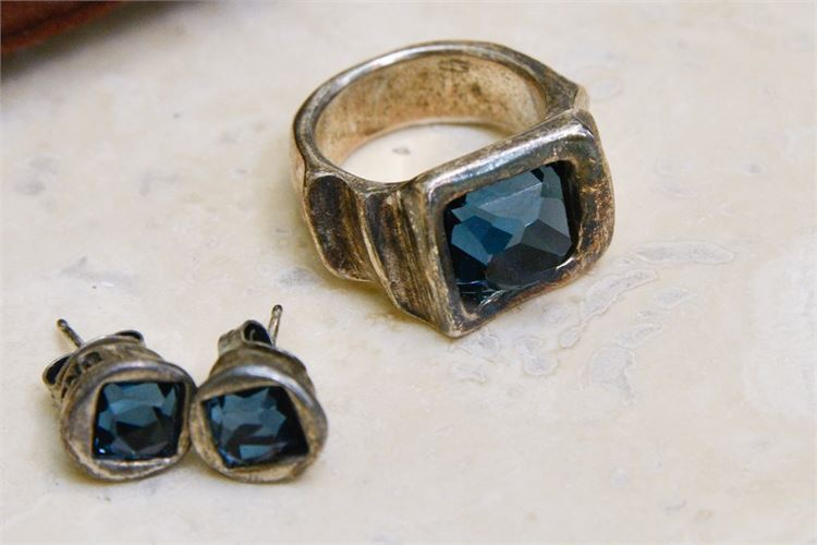 Blue Gemstone Ring and Earring Set