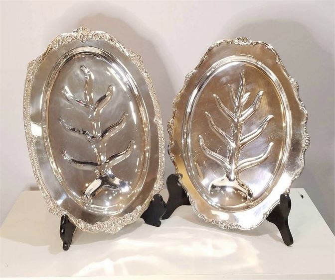 Two (2) Vintage Sheridan Silver Plated Footed Serving Trays