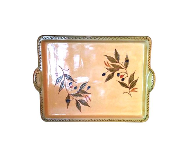Hand-Painted Olive Branch Ceramic Tray