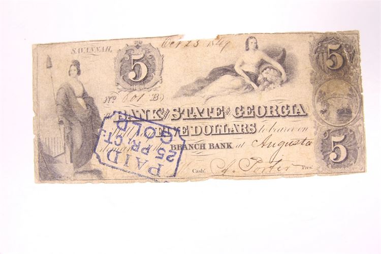 State of Georgia, 1855 $5 Bill
