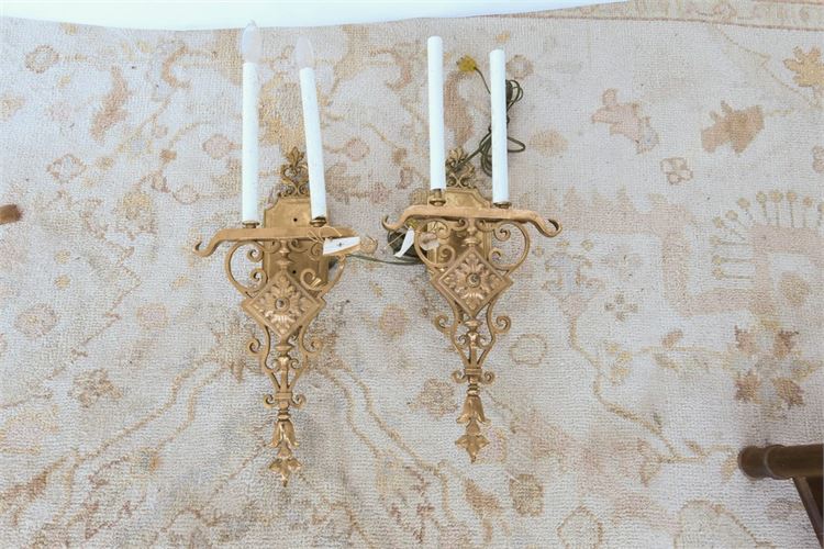 Pair Imposing Bronze Two Arm Wall Lights