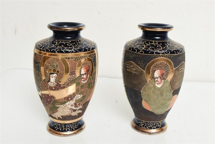 Pair Japanese Satsuma Porcelain Urns