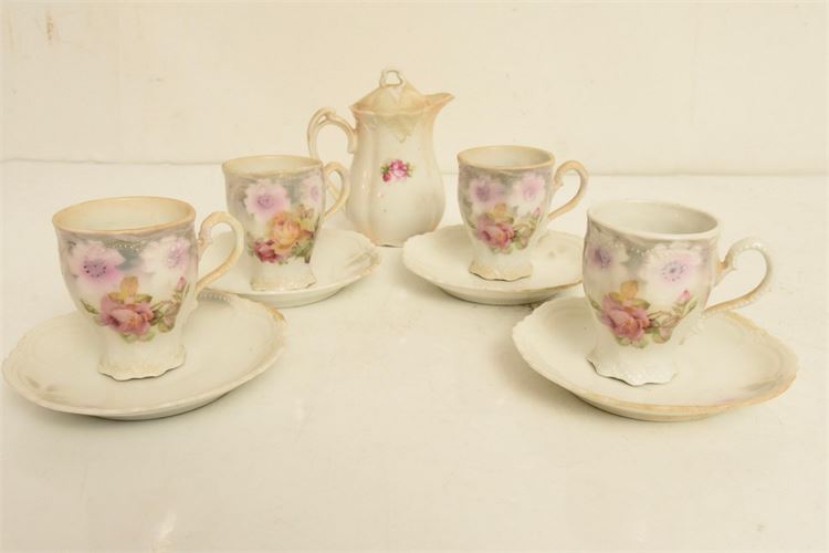 Set  4 Vintage German Porcelain Teacups & Saucers