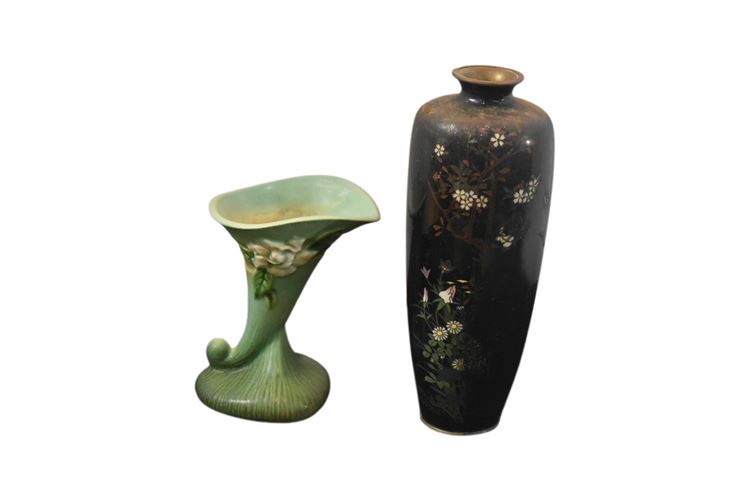 Roseville and Cloisonné Vases