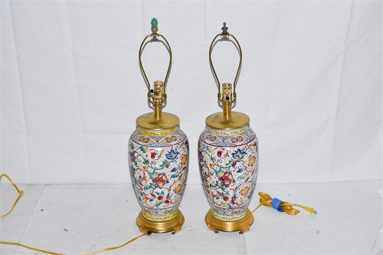 Pair Of Hand Painted Porcelain Lamp