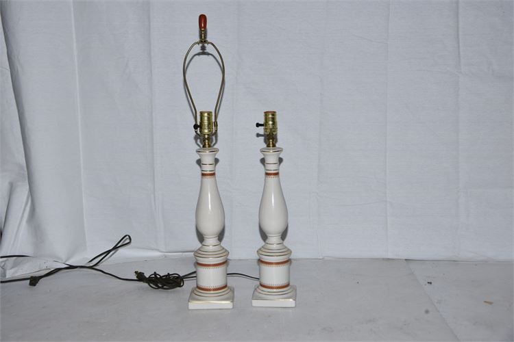 Pair Ceramic Column Lamps