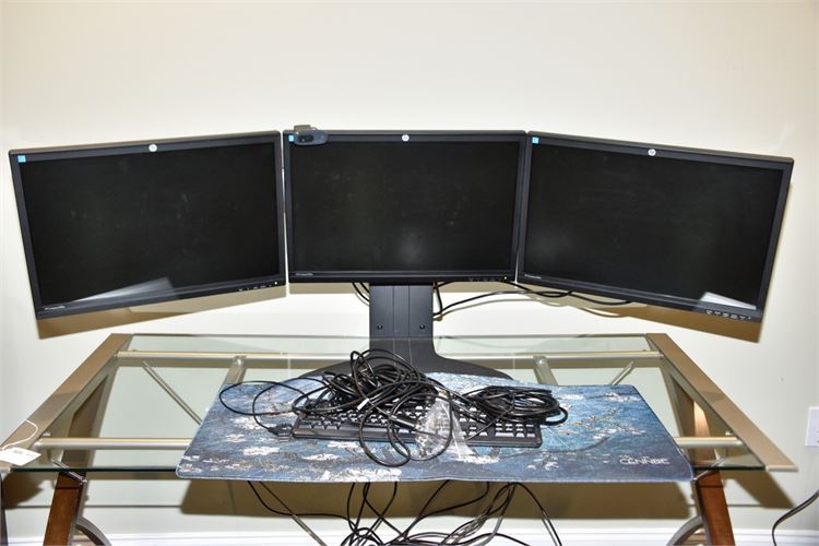 Hp Compaq Triple Monitor Configuration With Stand, keyboard and cabling