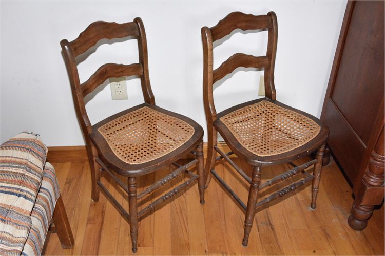 Pair of Antique Ladder Back Cane Side Chairs