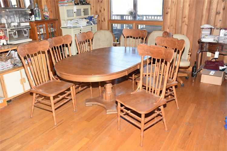 Revival Oak Dinning Table and Seven Spindle Back Chairs