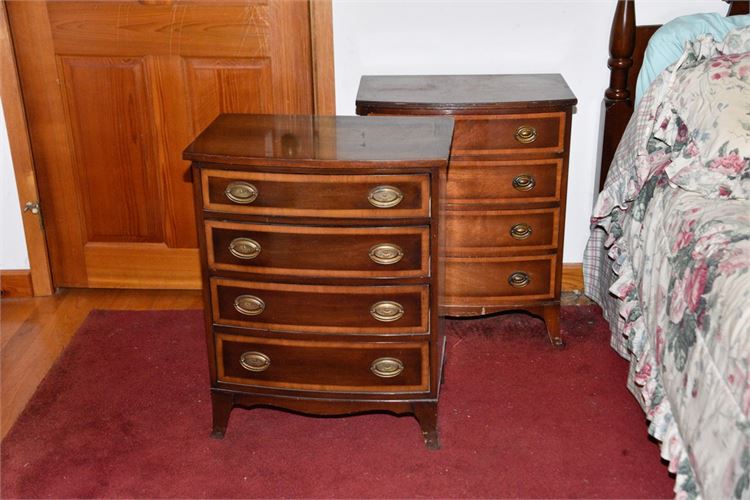 Pair Mahogany Bow Front Banded Bachelors Chest