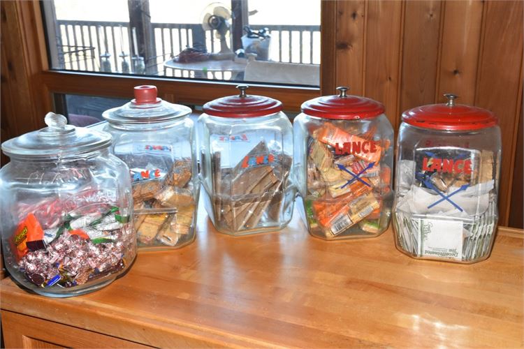 Five (5) Lance and Planters Counter Display Jars