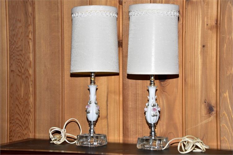 Pair Vintage Porcelain and Glass Lamps
