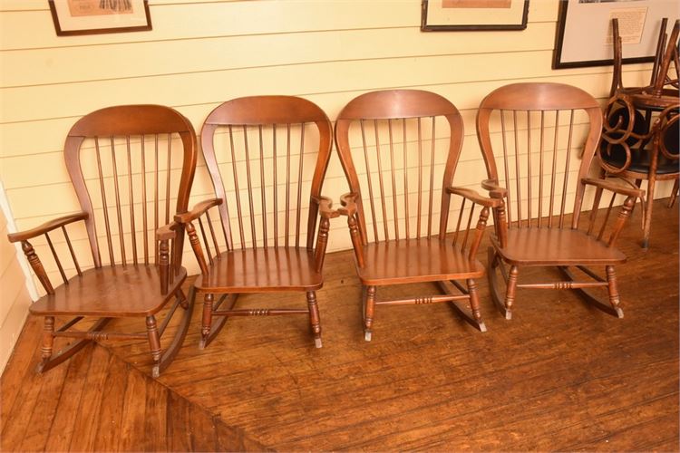 Four (4) Spindle Back Wooden Rocking Chairs