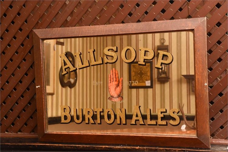 Allsopp's Burton Ales Advertising Mirror With The Hand Trademark and Gilt Letter
