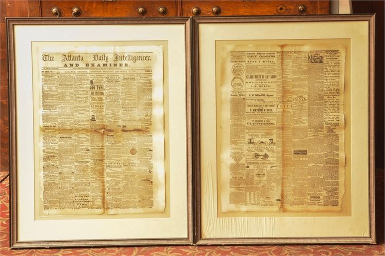 Two Framed Vintage Newspapers