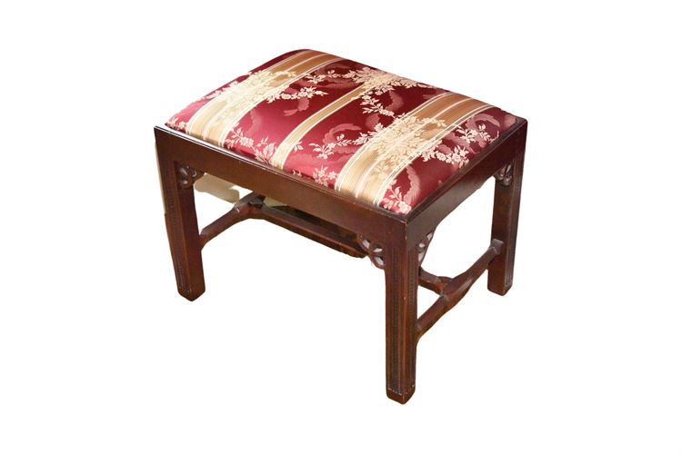 Carved Mahogany Stool With Upholstered Seat