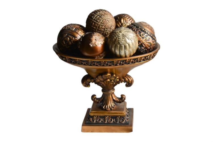 Painted and Gilt Compote With Decorative Spheres