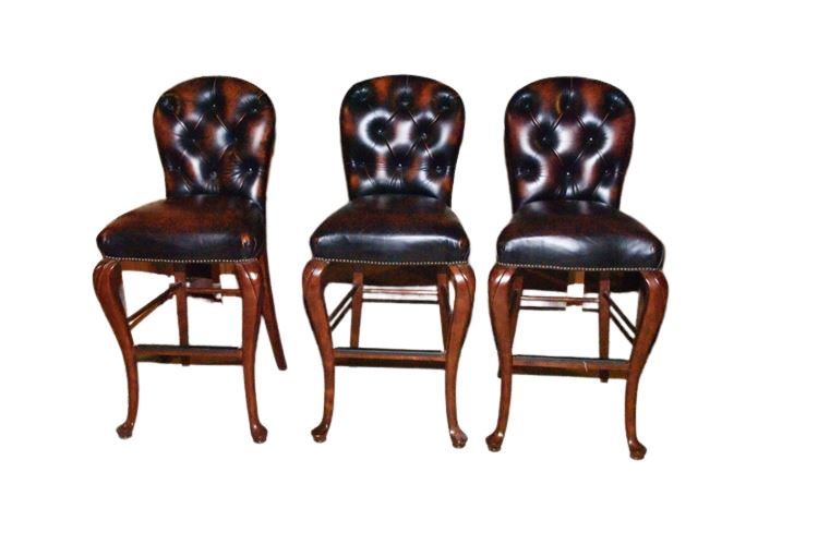 Three (3) Tufted Leather Stools By Stanley Furniture Company