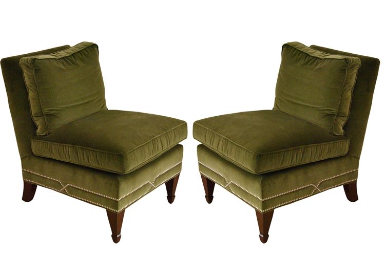 Pair Of Slipper Chairs With Tack Trim