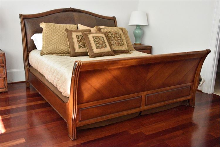 Mahogany and Leather Sleigh Bed